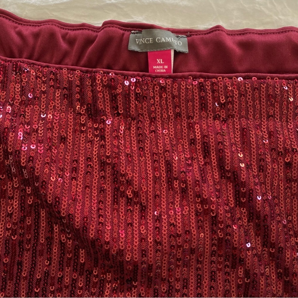 Vince Camuto Red Wine Holiday Sequin Stretchy Event Midi Skirt size xl - Picture 9 of 9